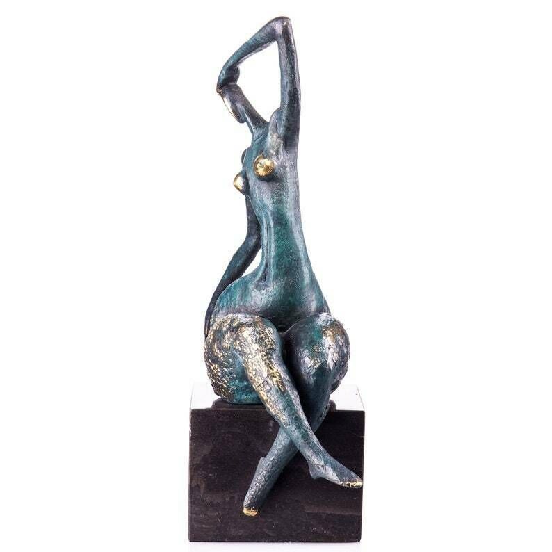 Modern Bronze Nude Figure Sculpture, Bronze Sculpture On Marble Base, Vintage Figurine, Signed, Foundry Mark