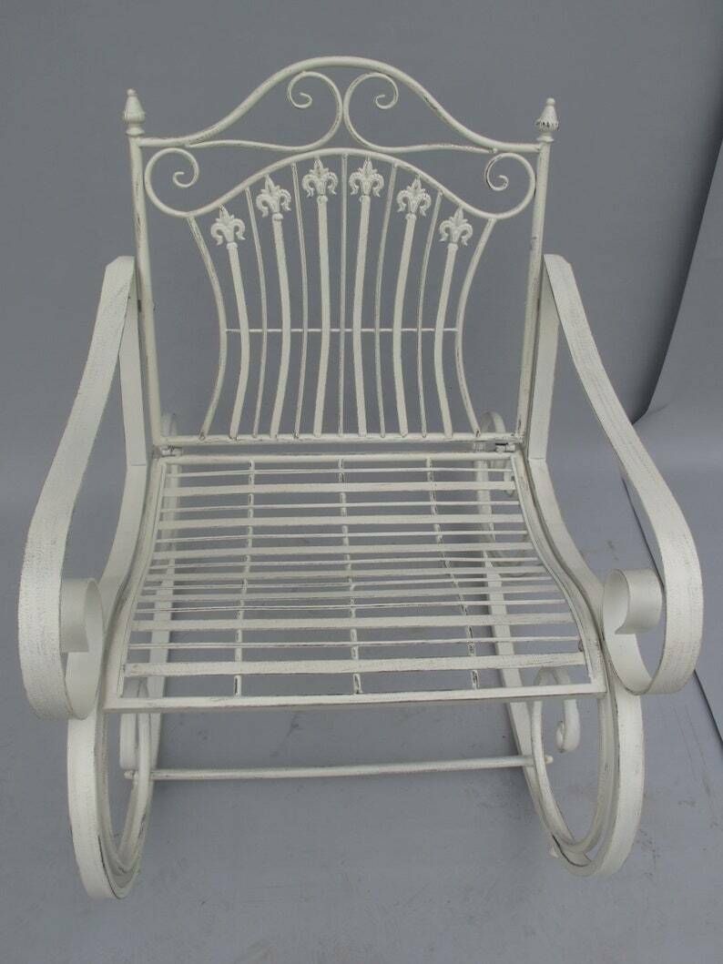 Garden Chair Iron Rustic White Antique Style photo furniture