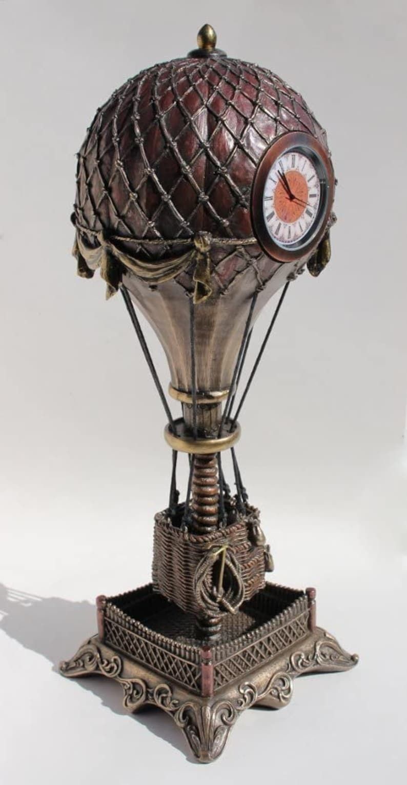 Steampunk Steampunk Hot Air Balloon With Clock Statue Sculpture Cold Cast Statue Bronze Finish photo furniture