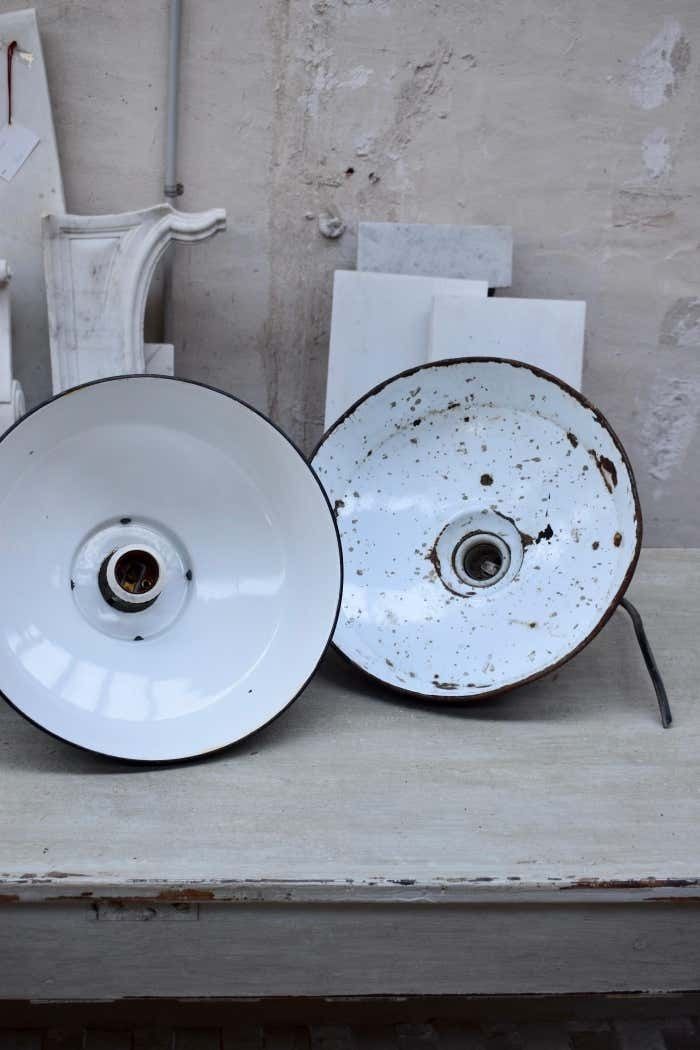 613.0 A Set Of Industrial Black Enamel Hanging Lamps Circa 1940s photo