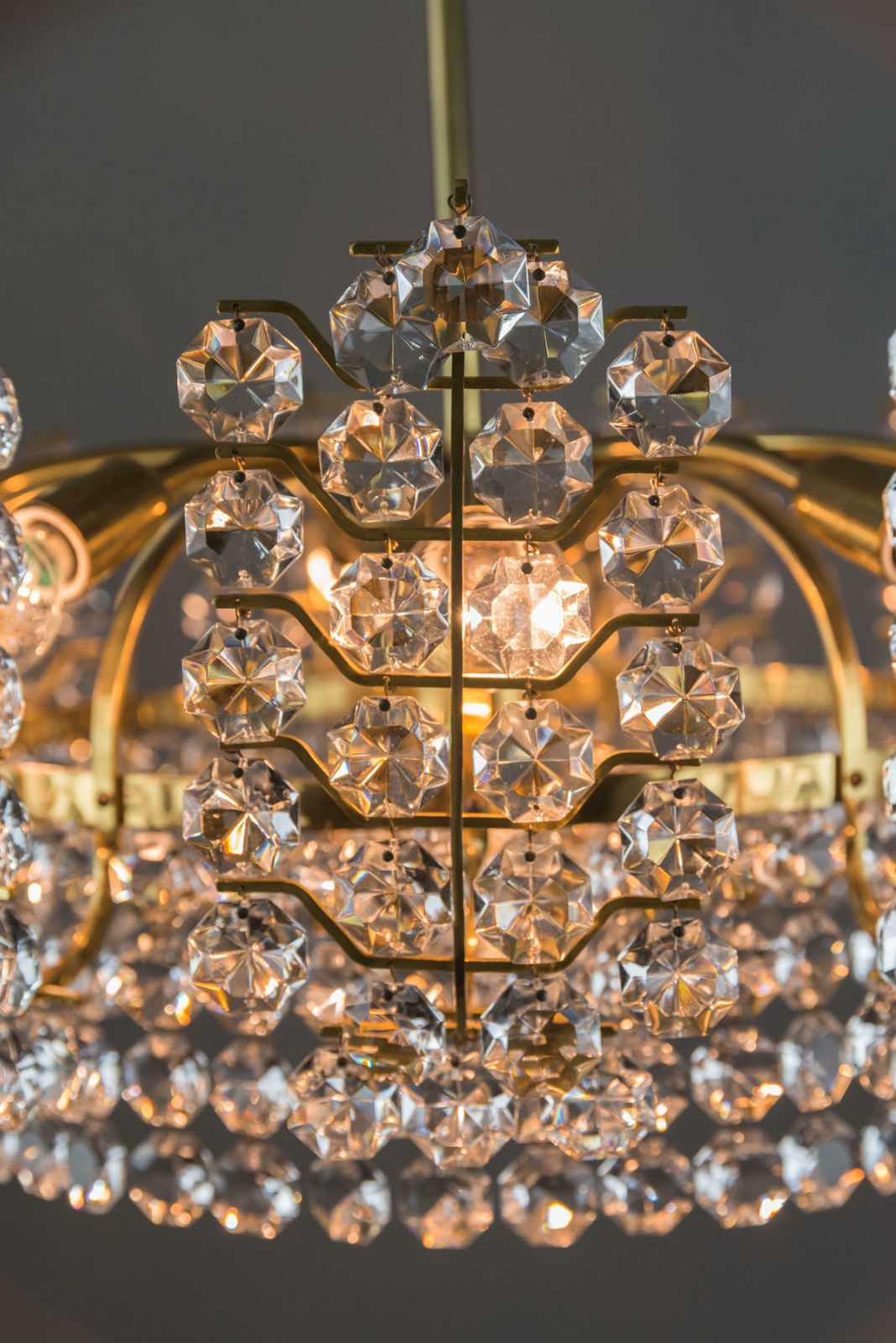 Lighting Big Crystal Glass Bakalowits Chandelier, Vienna, 1950s photo
