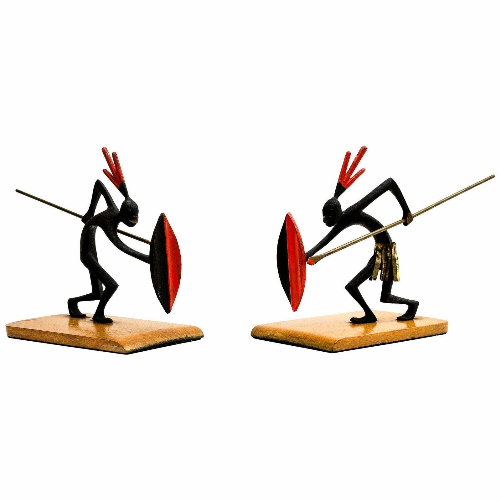 Pair Of African Bronze Bookends Warrior In The Style Of Hagenauer, Circa 1930s