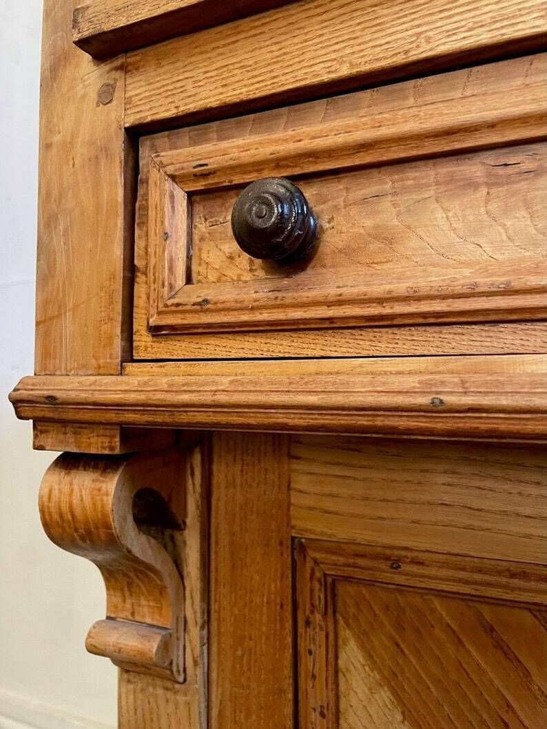 Antique Belgian Chestnut Sideboard W/ Original Fittings & Gallery photo 640.0