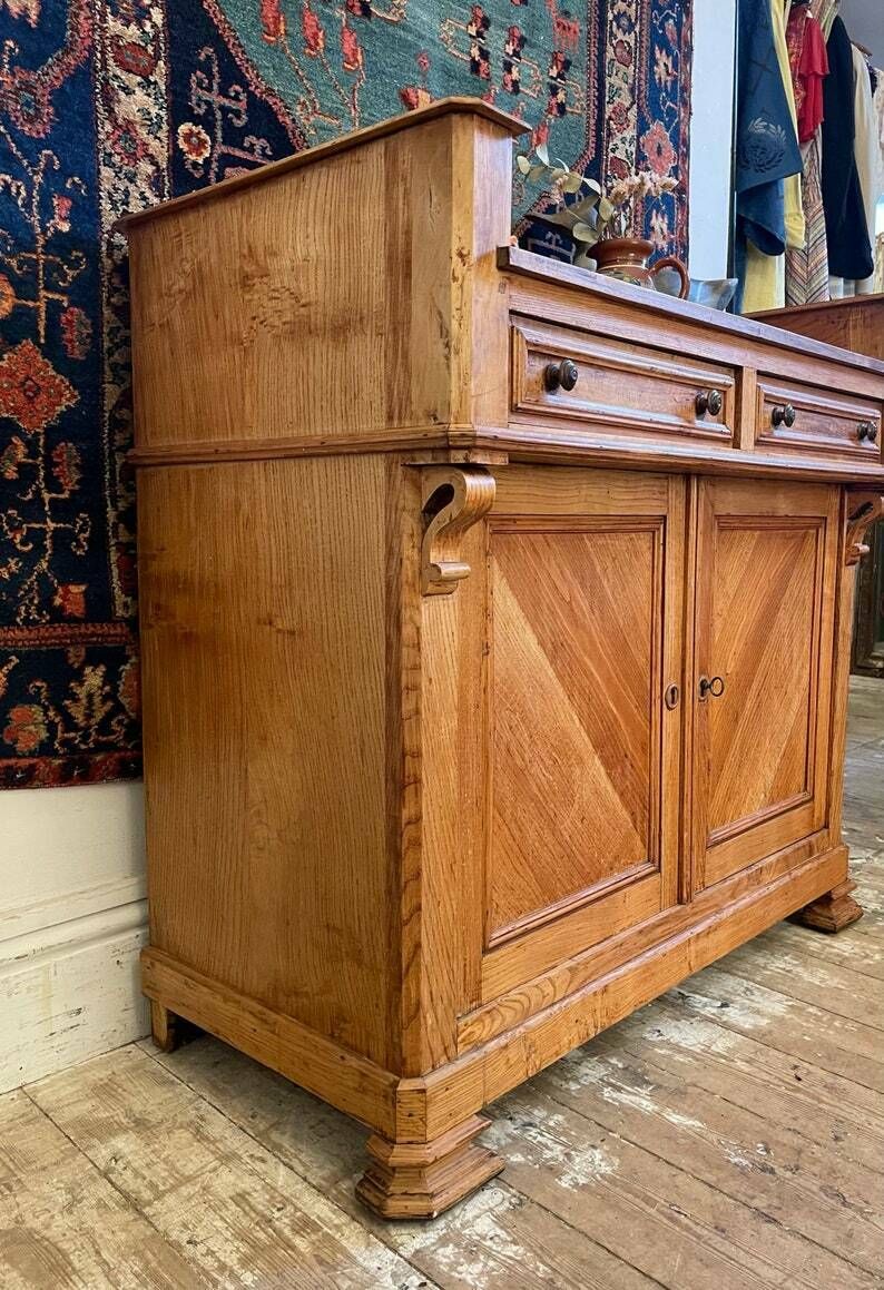 Antique Belgian Chestnut Sideboard W/ Original Fittings & Gallery photo vinterior