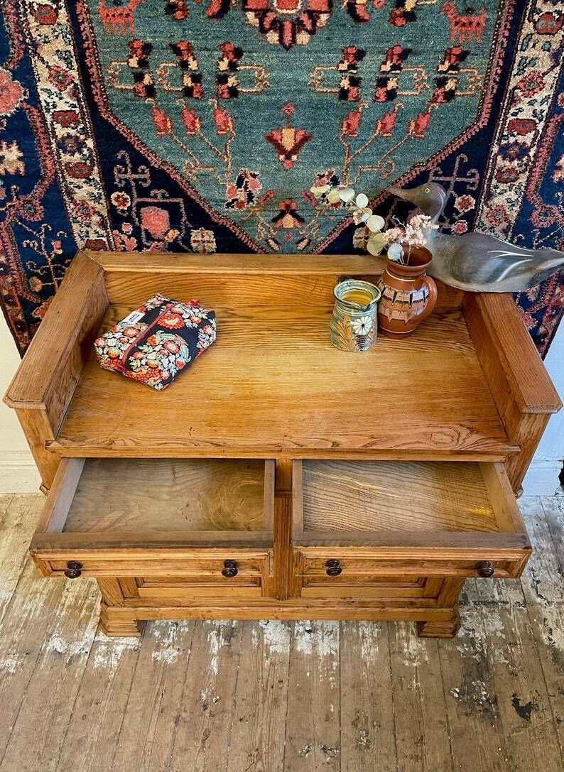 Antique Belgian Chestnut Sideboard W/ Original Fittings & Gallery photo vintage