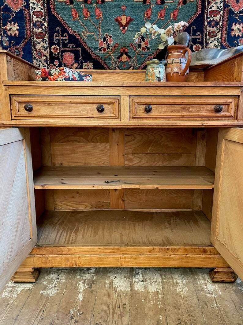 photo furniture Antique Belgian Chestnut Sideboard W/ Original Fittings & Gallery