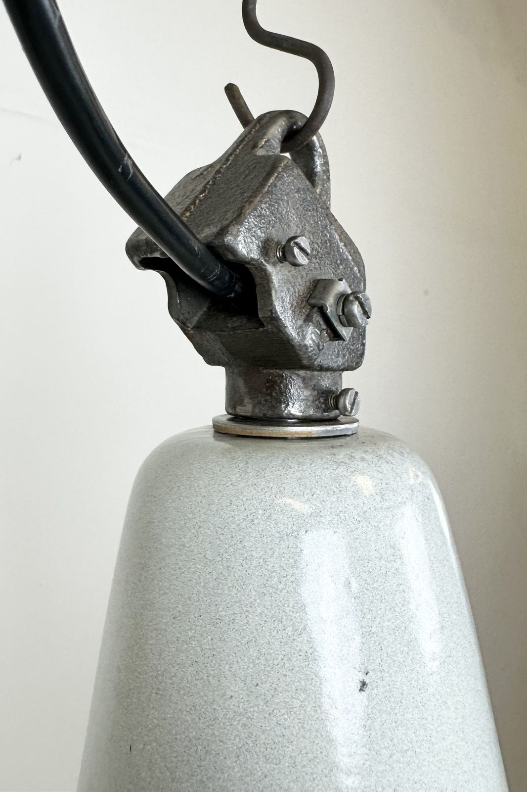 Large Industrial Grey Enamel Factory Pendant Lamp From Zaos, 1960s, 8x photo for sale