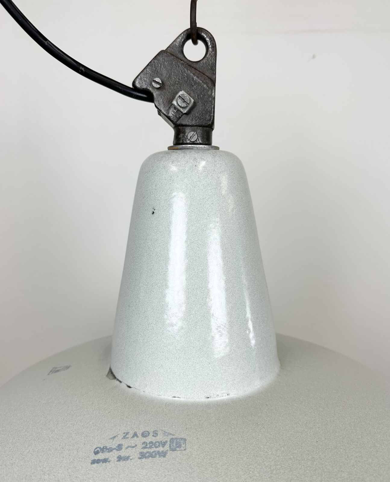 Large Industrial Grey Enamel Factory Pendant Lamp From Zaos, 1960s, 8x photo vintage