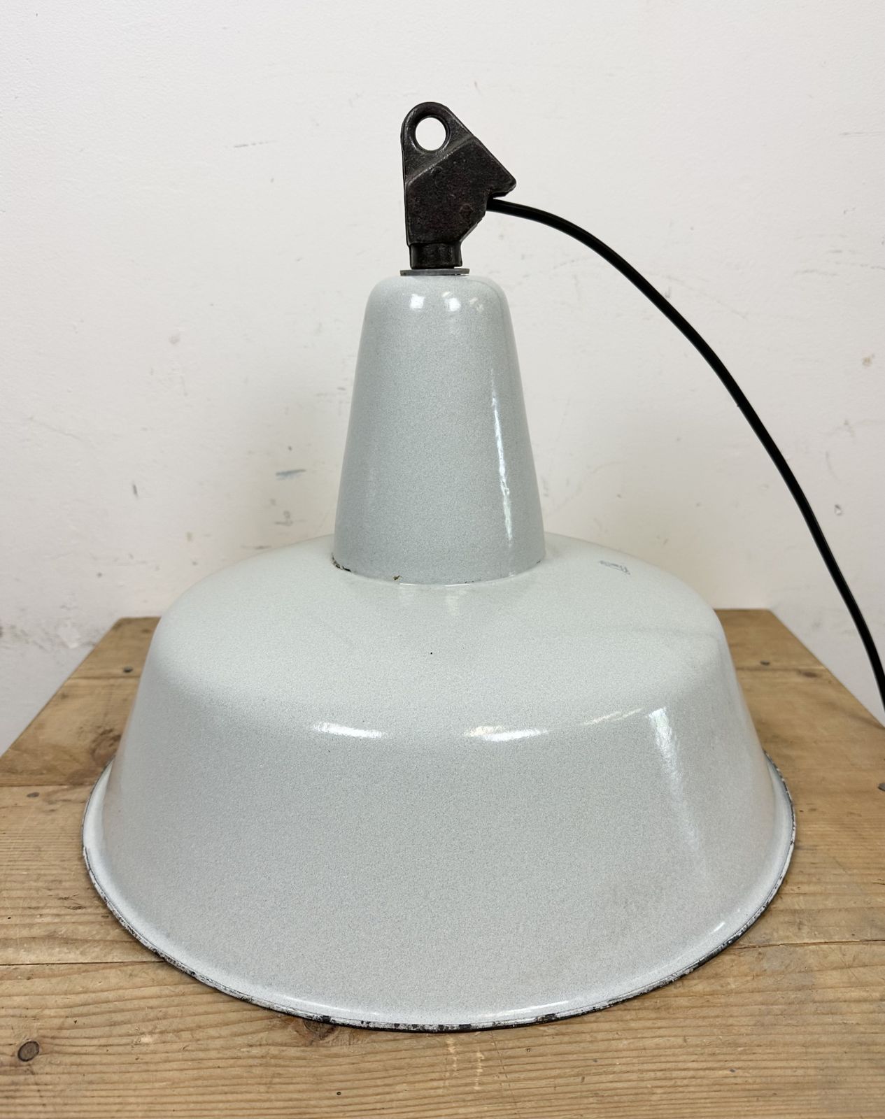 photo buy Large Industrial Grey Enamel Factory Pendant Lamp From Zaos, 1960s, 8x
