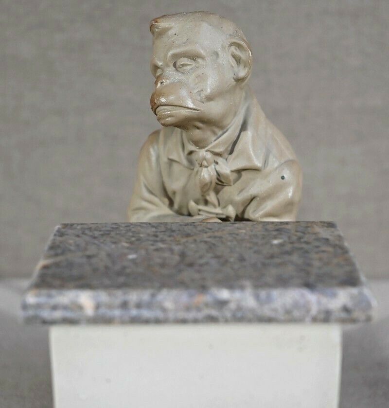 Biscuit And Sandstone Tobacco Jar Music Monkey Manufacture Sarreguemines  Late 19th Century photo buy
