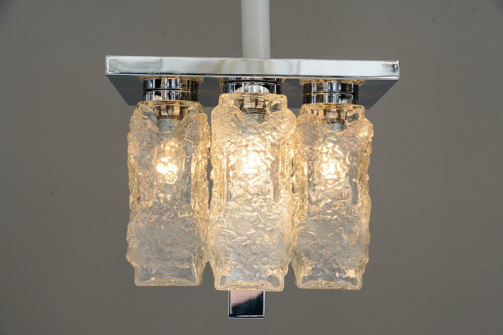 Petite Square Nickel Plated Ice Glass Flush Mount By Hillebrand, Germany, 1970s photo Lighting
