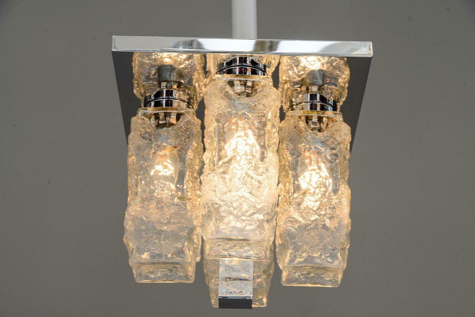Petite Square Nickel Plated Ice Glass Flush Mount By Hillebrand, Germany, 1970s photo 920.0