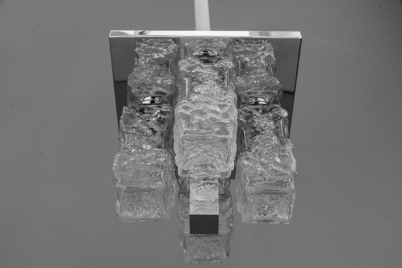 photo for sale Petite Square Nickel Plated Ice Glass Flush Mount By Hillebrand, Germany, 1970s