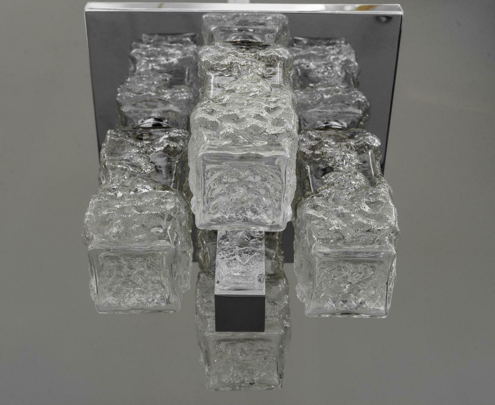 Lighting Petite Square Nickel Plated Ice Glass Flush Mount By Hillebrand, Germany, 1970s photo