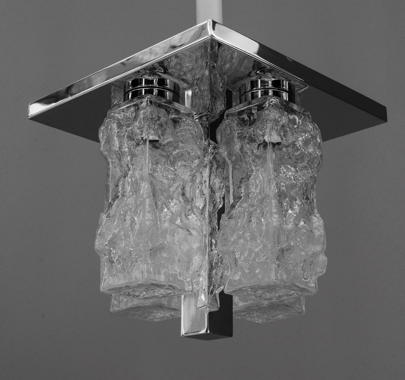 920.0 Petite Square Nickel Plated Ice Glass Flush Mount By Hillebrand, Germany, 1970s photo