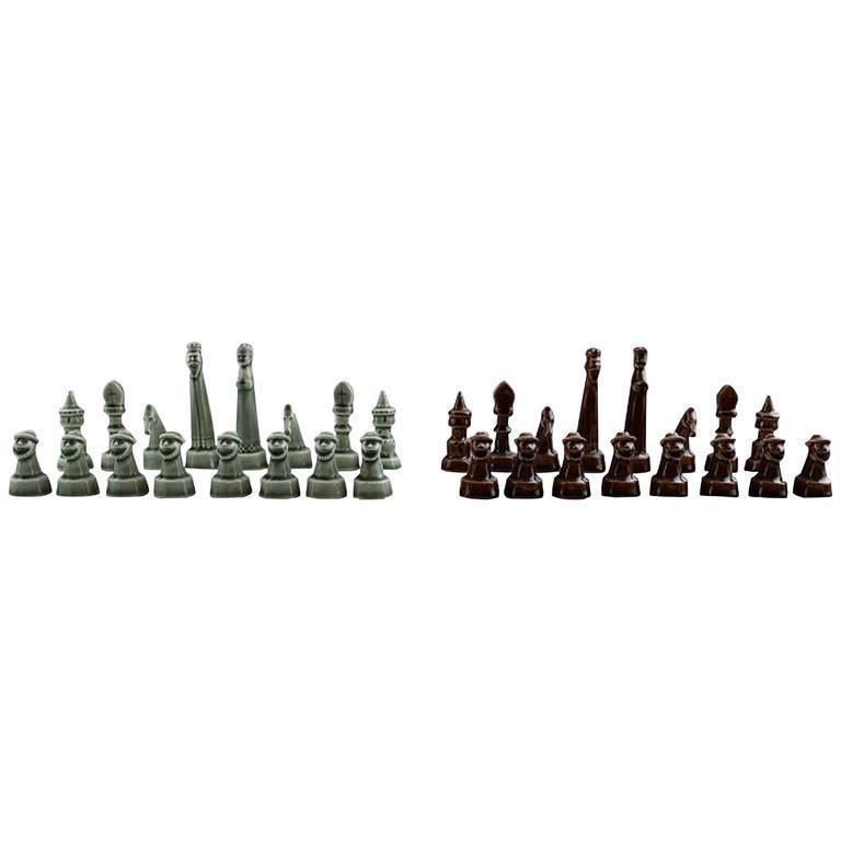 Sven Wejsfelt For Gustavsberg, Complete Set Of Chess Pieces In Ceramics