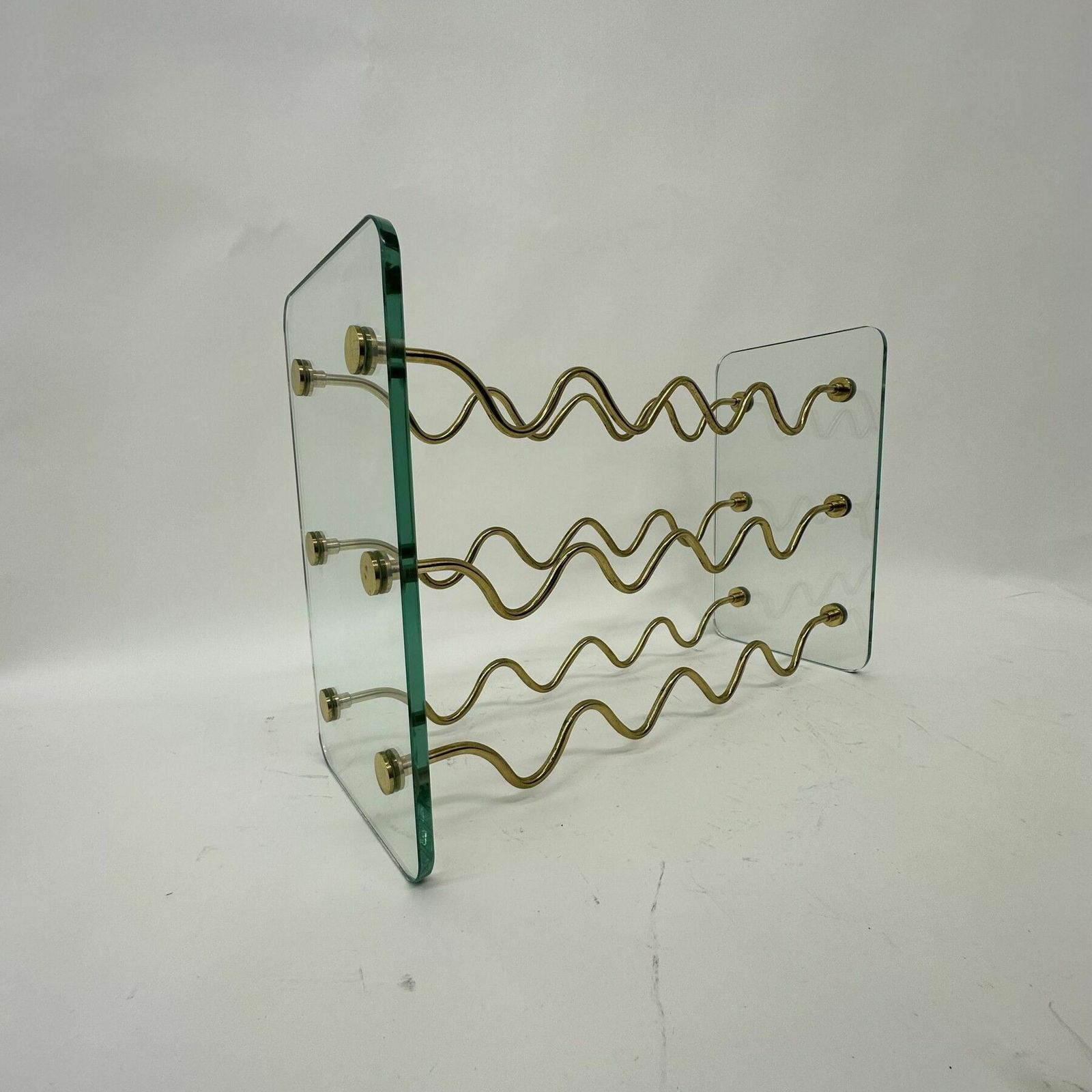 photo buy French Wine Rack In Glass And Brass By David Lange, 1970s