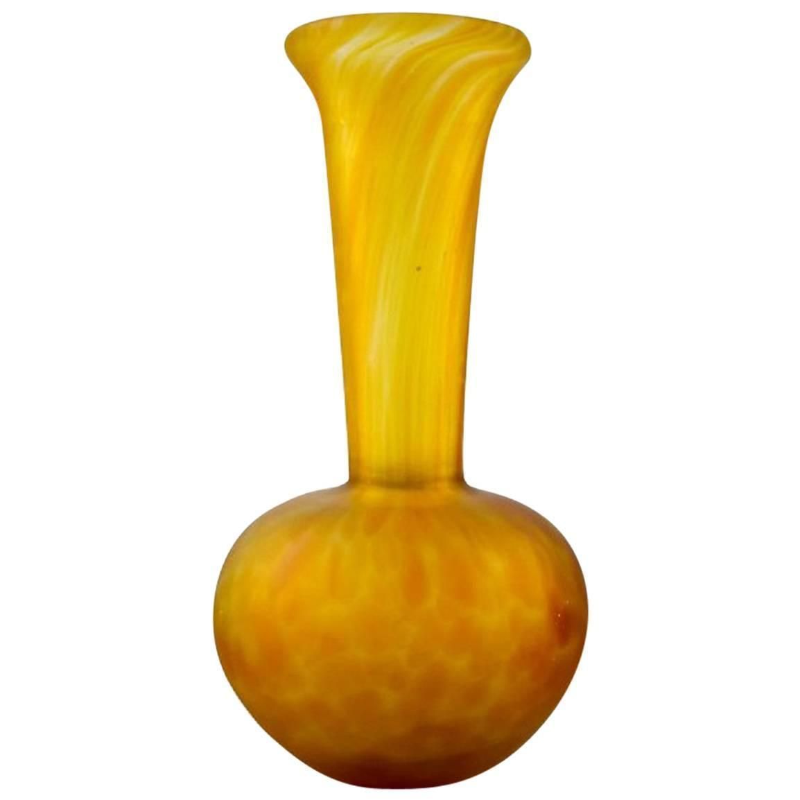 Emile Gallé Style Art Glass Vase In Yellow Shades. 20 C. 