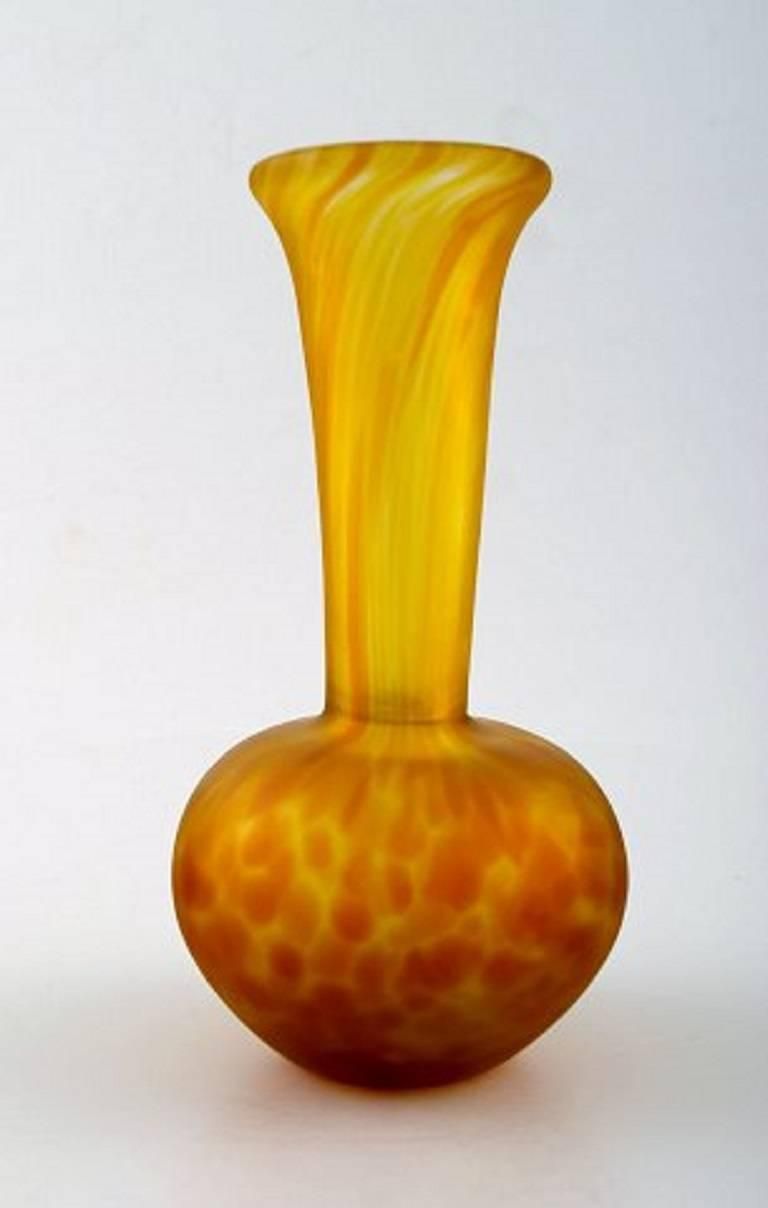 Emile Gallé Style Art Glass Vase In Yellow Shades. 20 C.  photo furniture