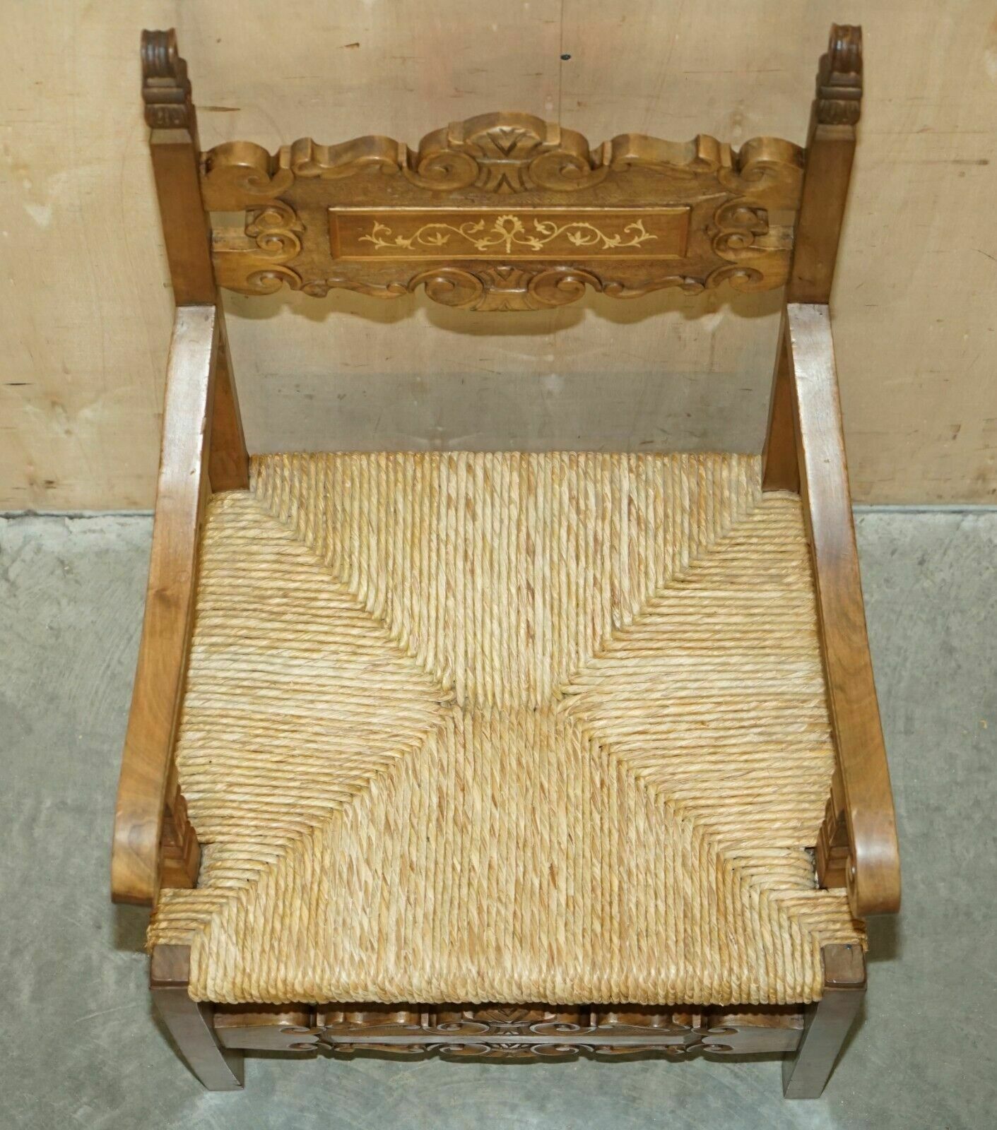 2850.0 Eight Fine Walnut Circa 1900 Ornately Hand Carved Dutch Rush Seat Dining Chairs photo