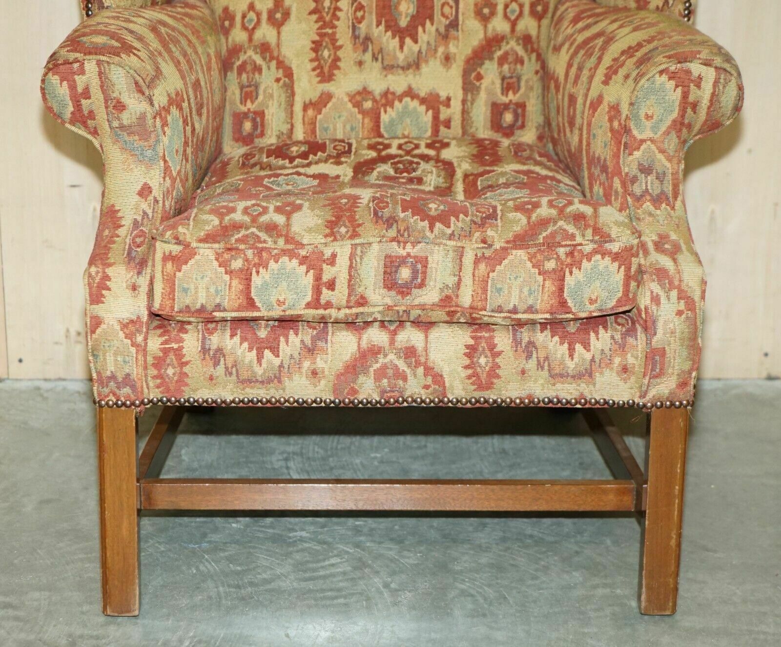 Pair Of Lovely George III Style Wingback Armchairs With Kilim Pattern Uphosltery photo vinterior