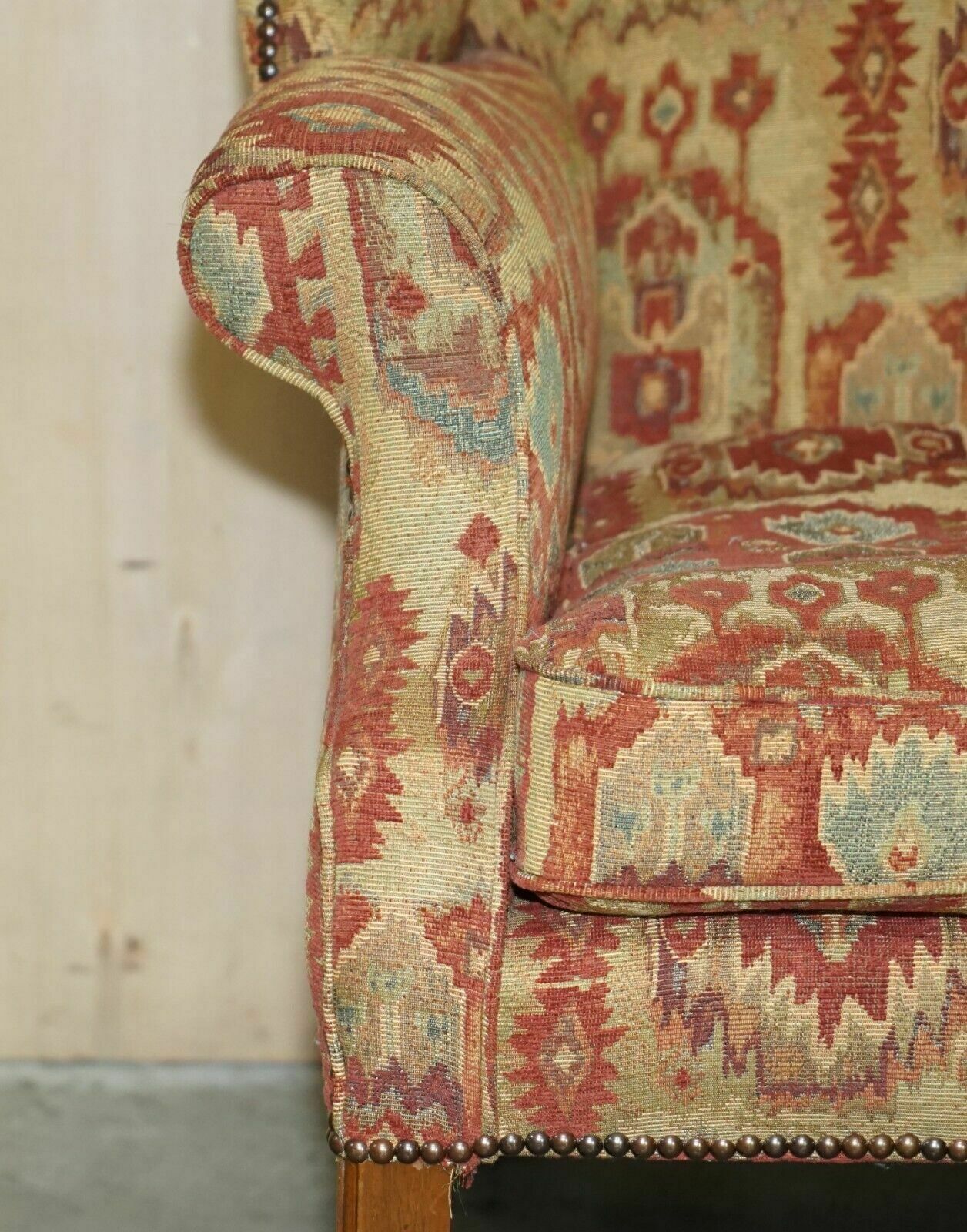 Pair Of Lovely George III Style Wingback Armchairs With Kilim Pattern Uphosltery photo buy