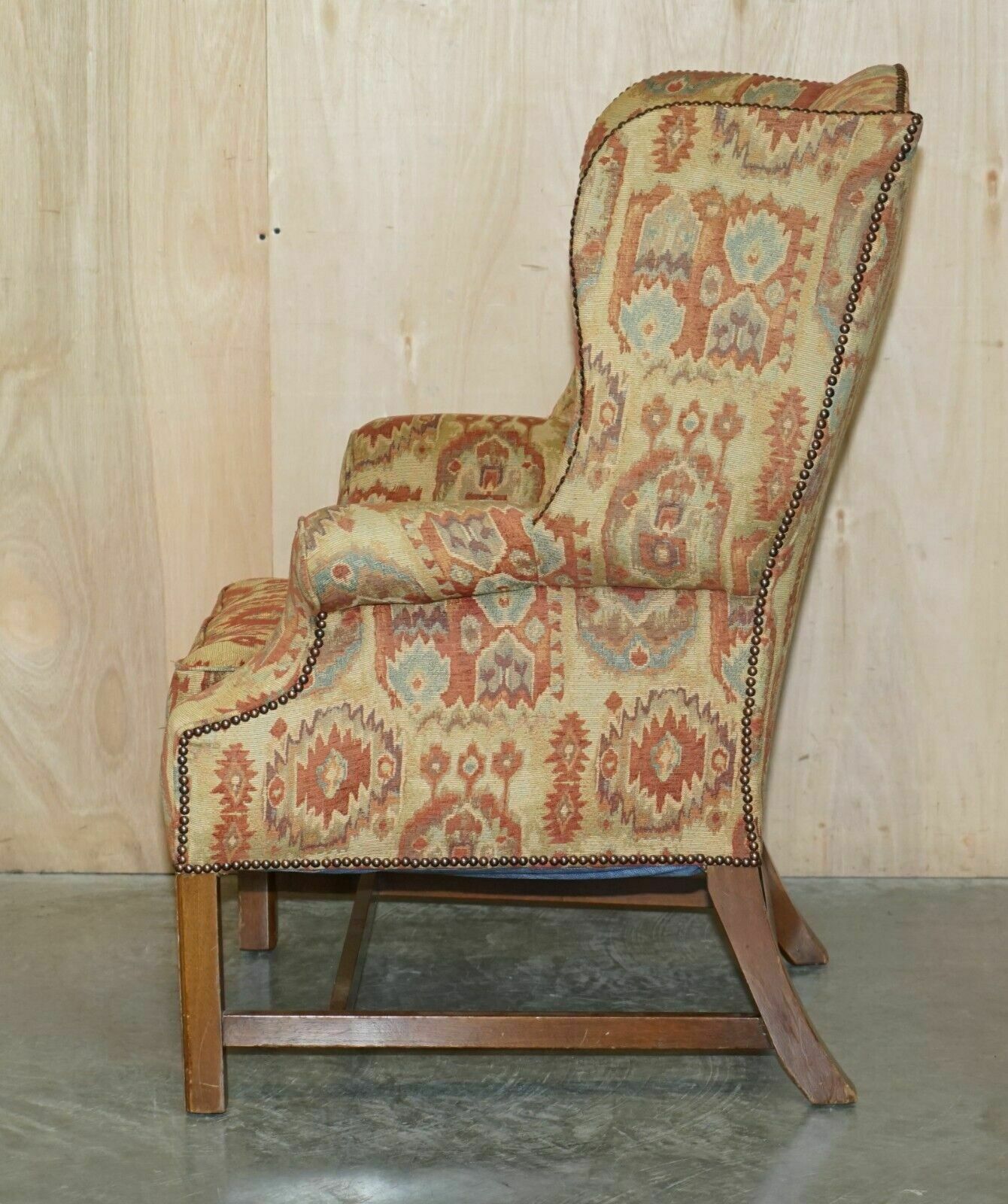 photo buy Pair Of Lovely George III Style Wingback Armchairs With Kilim Pattern Uphosltery