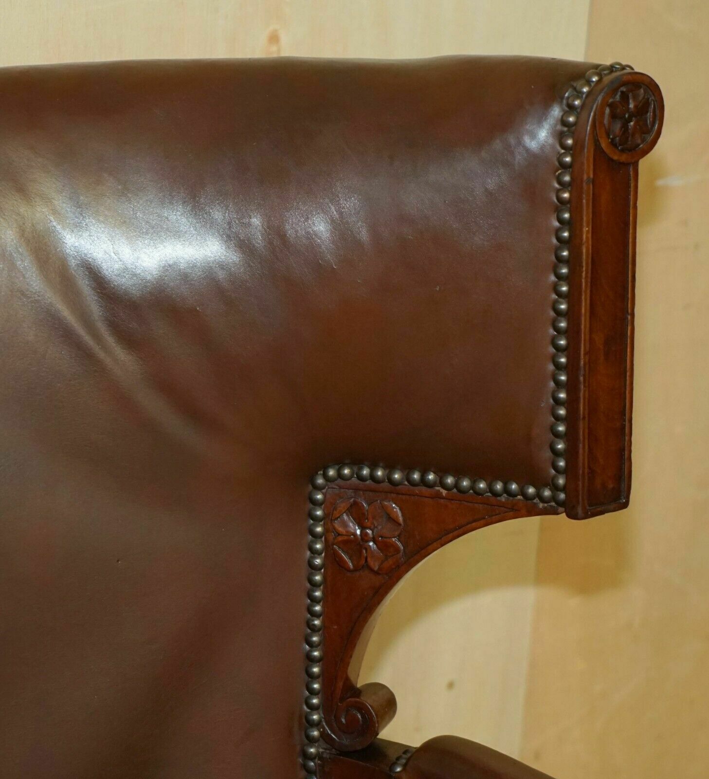 Antique Restored William IV Period Circa 1830 Wingback Brown Leather Armchair photo 2950.0