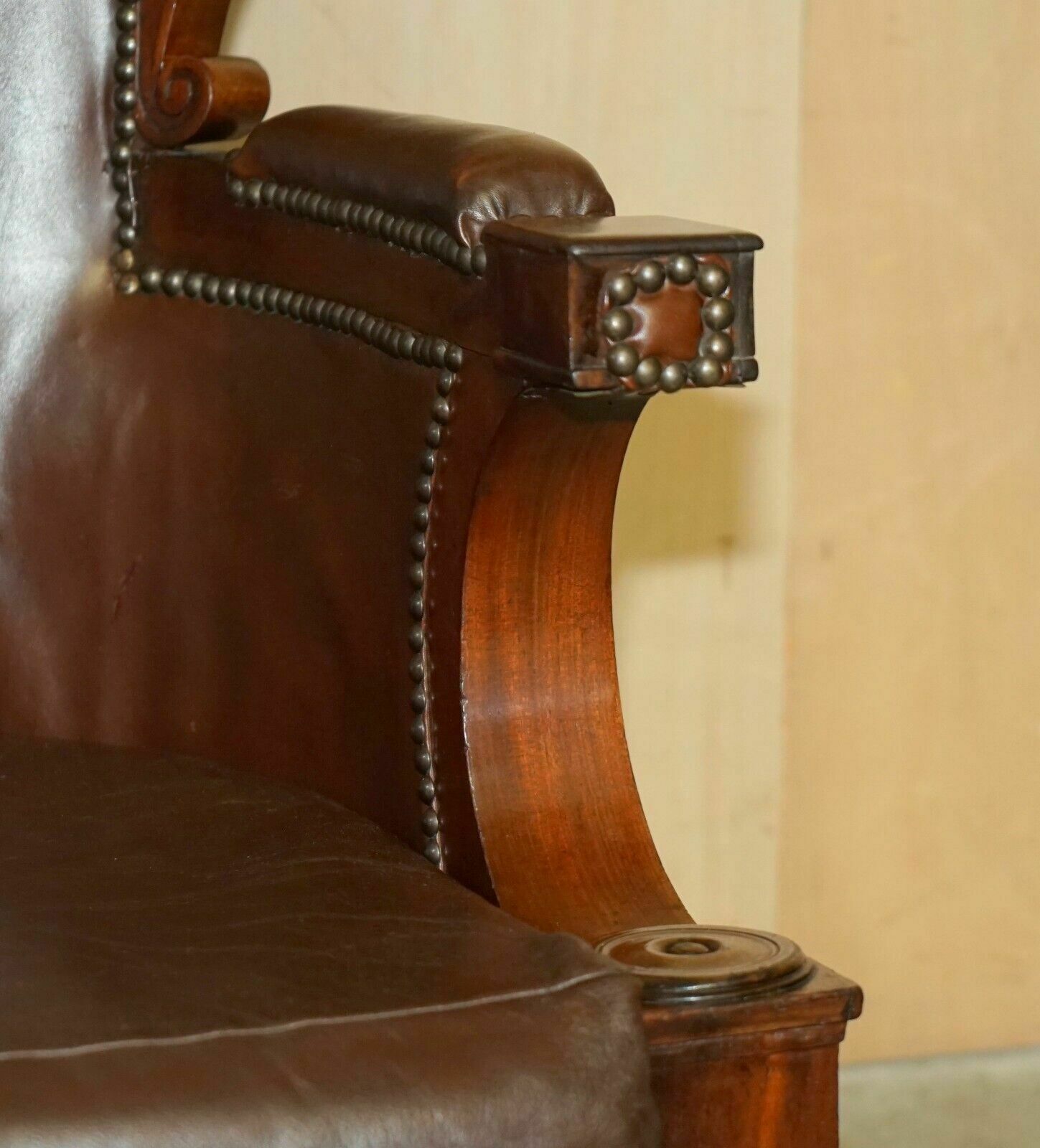 Antique Restored William IV Period Circa 1830 Wingback Brown Leather Armchair photo buy