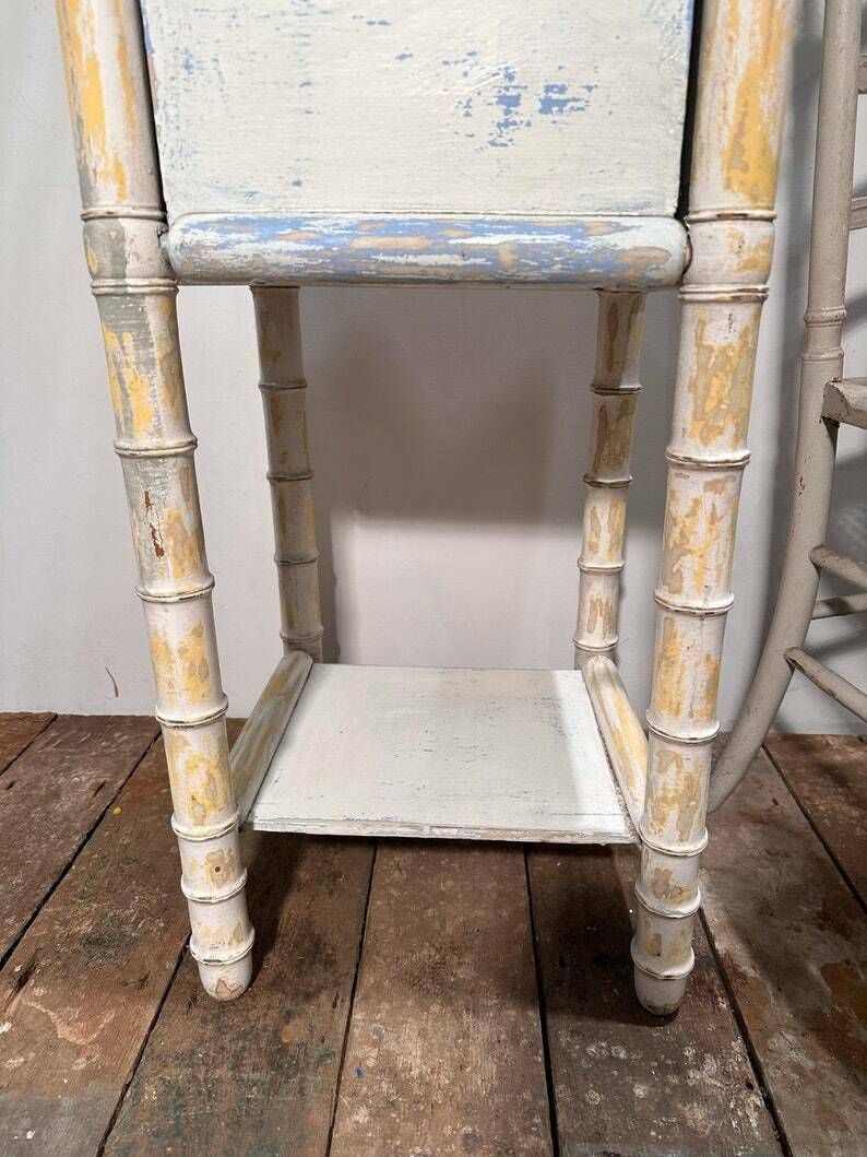 Belgian Faux Bamboo Bedside Cabinet W/ Original Paintwork C.1870 photo 180.0
