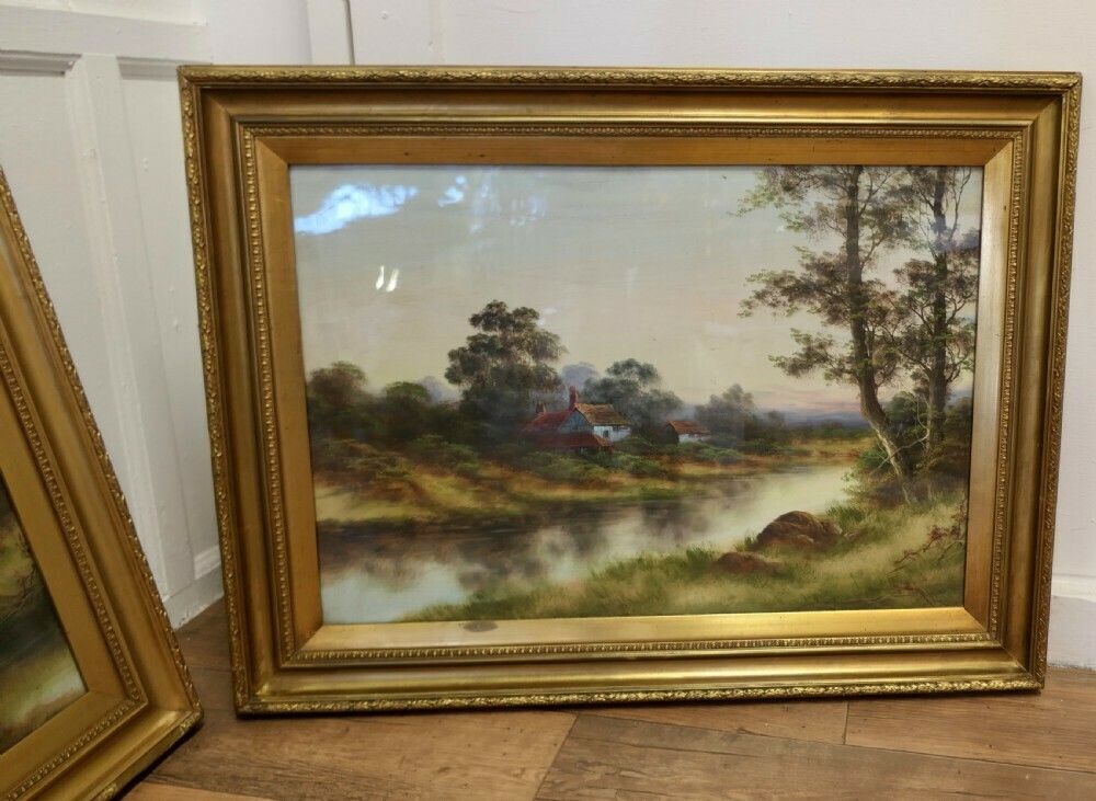 A Framed Pair Of Water Colour Paintings, English Country Scenes photo for sale