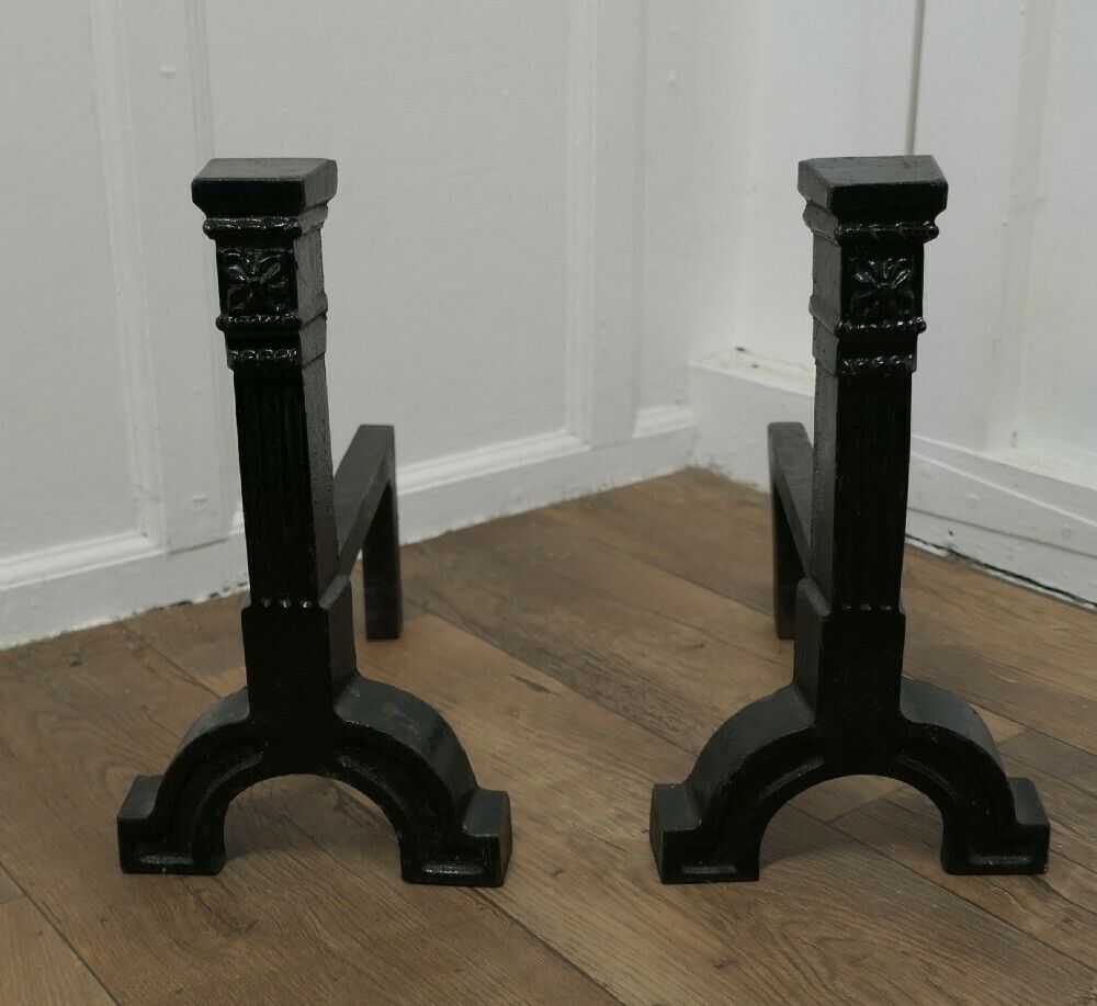 A Very Heavy Pair Of 19th Century Iron Andirons Or Fire Dogs