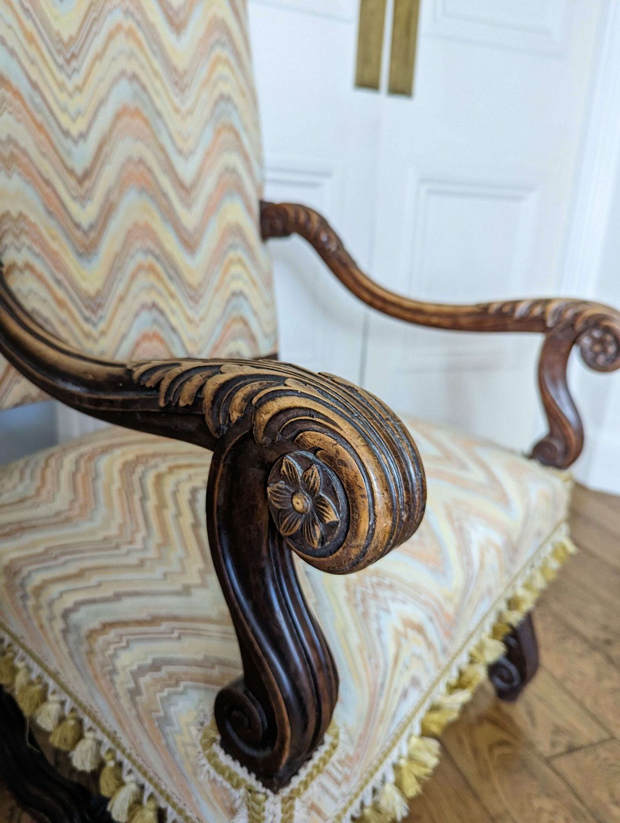 A Charming French Antique Carved Walnut Framed Armchair In Louis XIV Style C1860 photo buy