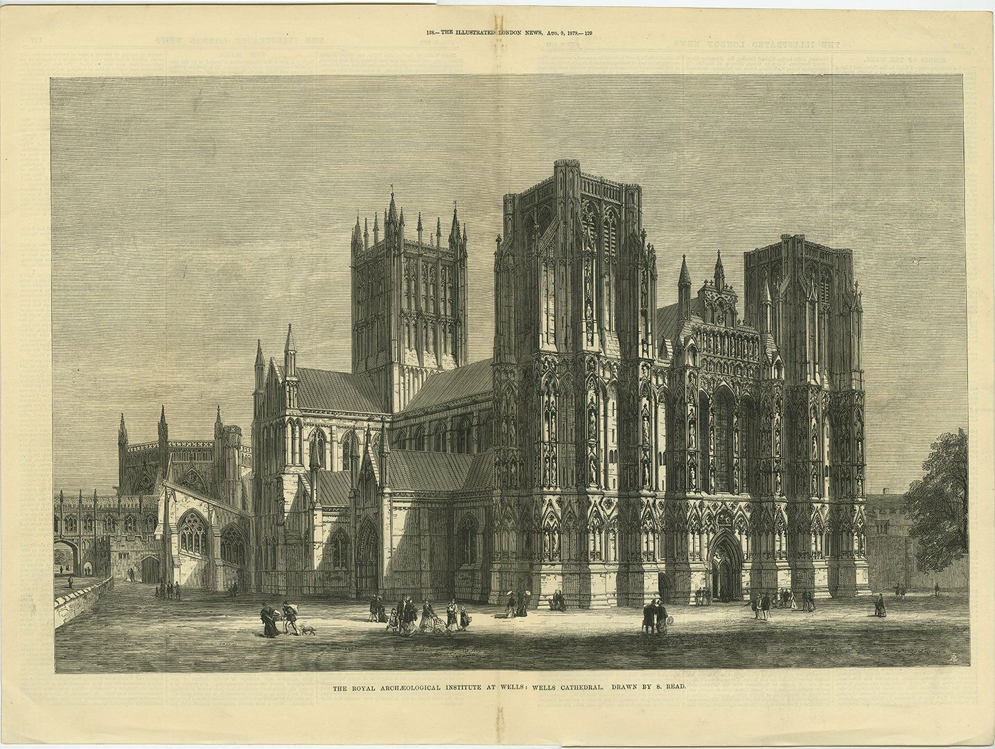 Antique Print Of Wells Cathedral, Somerset