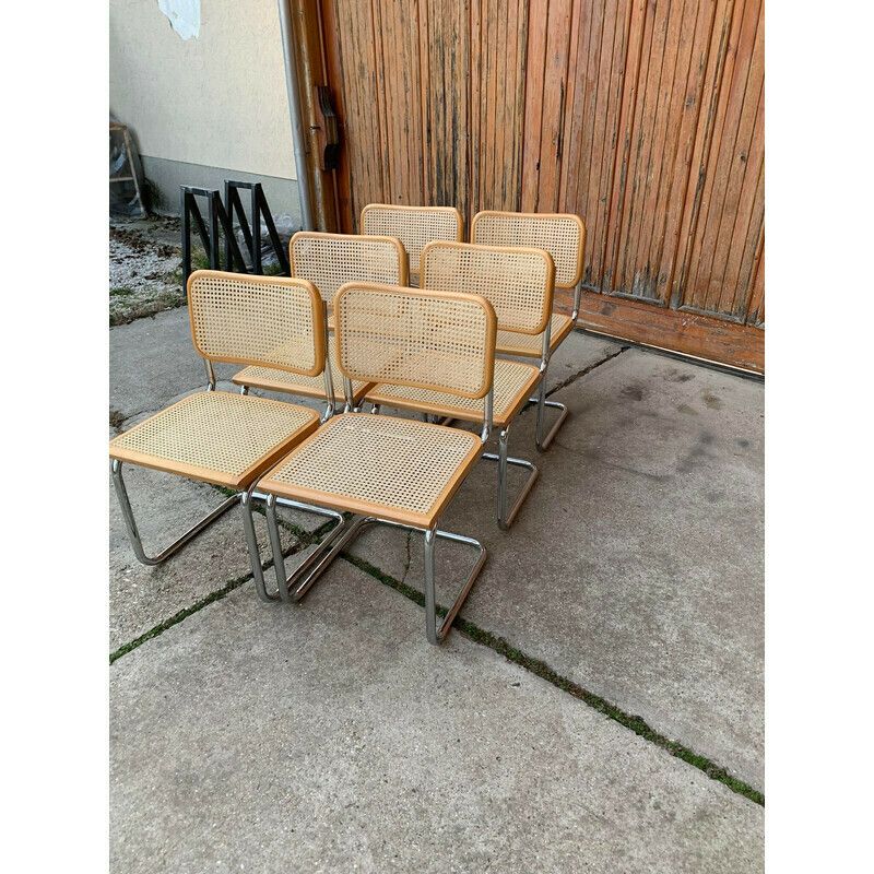 Set Of 6 Vintage B32 Cesca Chairs By Marcel Breuer, Italy 1970 photo furniture