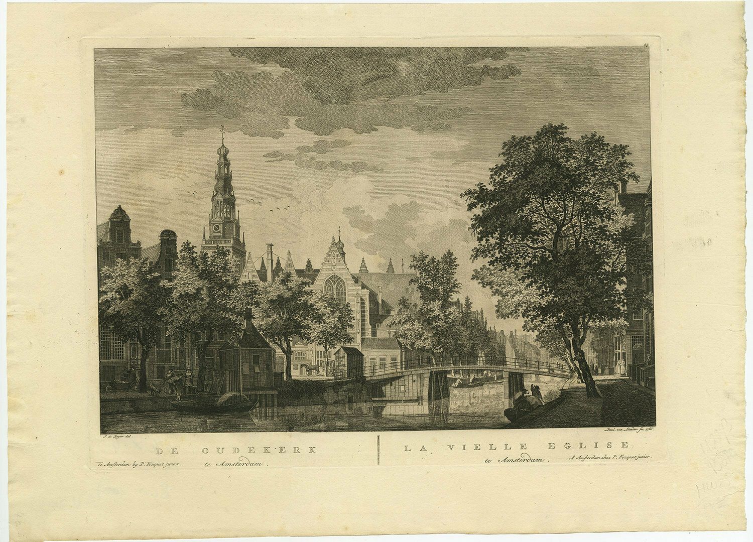 Antique Print Of The 'Oudekerk' Church In Amsterdam