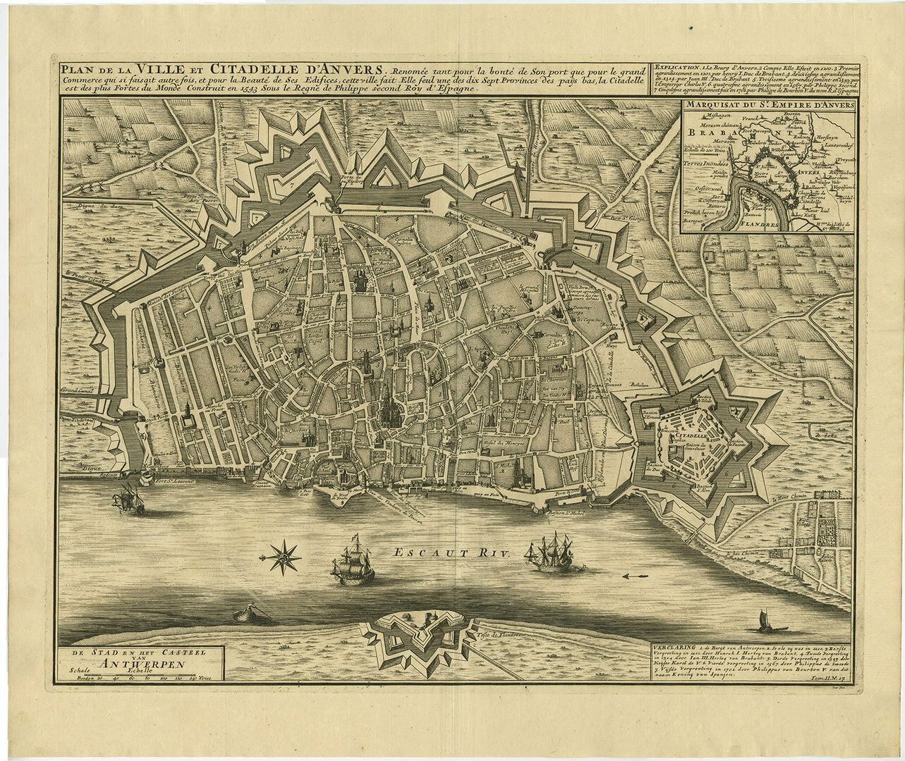 Antique Map Of The City Of Antwerpen, Belgium