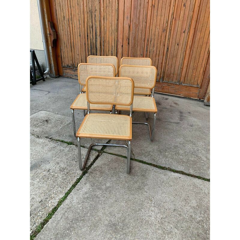 Set Of 5 Mid Century Italian B32 Cesca Chairs By Marcel Breuer, 1970s photo for sale
