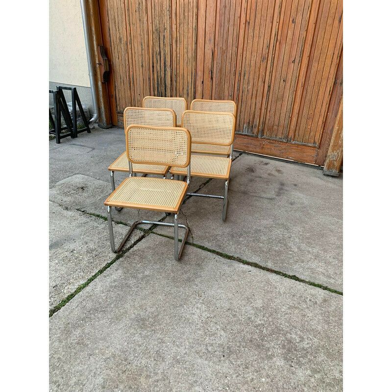 Set Of 5 Mid Century Italian B32 Cesca Chairs By Marcel Breuer, 1970s photo vinterior