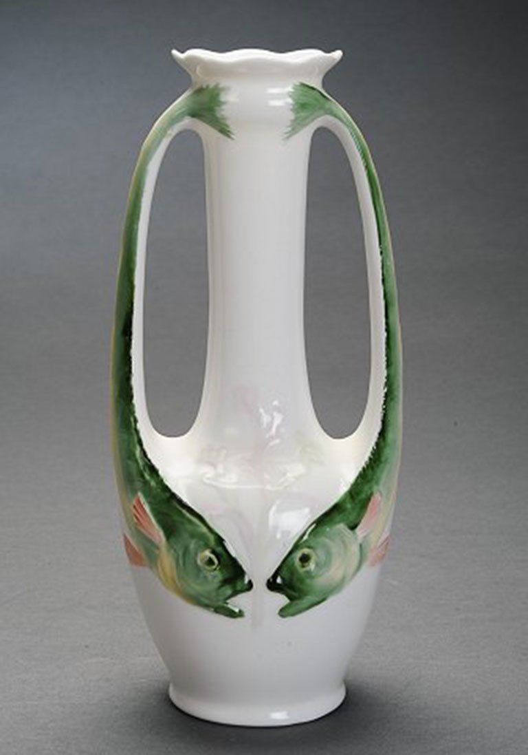 Art Nouveau Porcelain Vase Decorated With Two Handles In The Shape Of Fish photo furniture