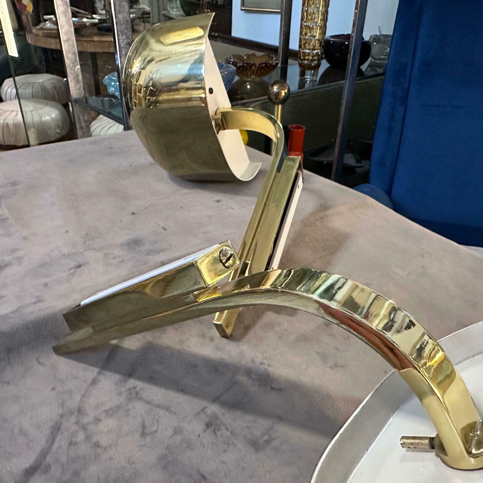 Two 1980s Elegant Mid Century Modern Brass Italian Wall Sconces By Lumi Milano photo 1962.0