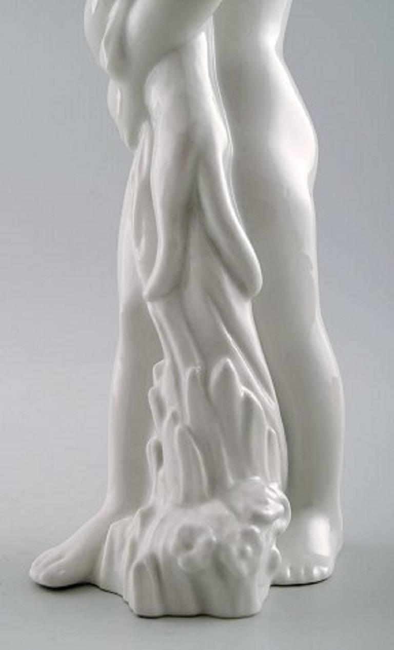 Harold Salomon For Rorstrand, White Glazed Figure Of A Girl With Cat photo vinterior