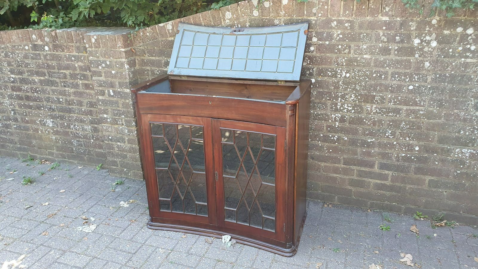 photo for sale Rare Vintage Victorian Glazed Glass Cupboard With Box Compartment To Top Entryway Furniture.