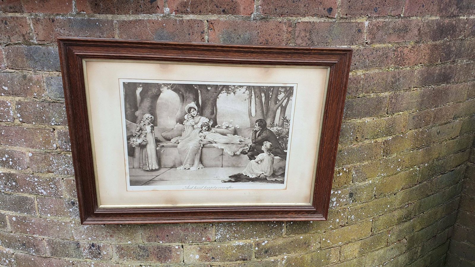 Large 'And Lived Happily Ever After' Antique Maude Goodman Victorian Black & White Pre Raphaelite Art Print Framed