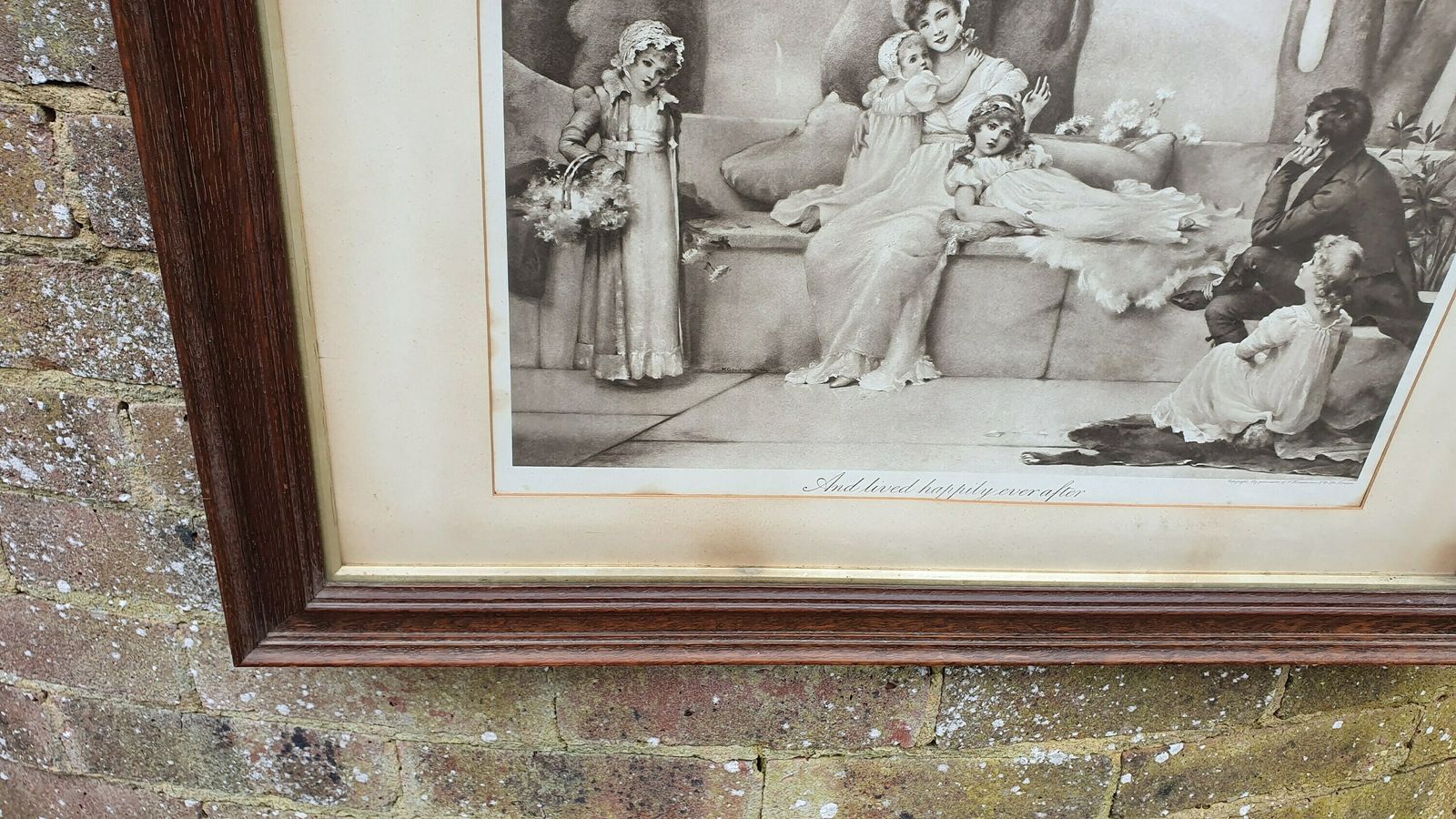 Large 'And Lived Happily Ever After' Antique Maude Goodman Victorian Black & White Pre Raphaelite Art Print Framed photo for sale