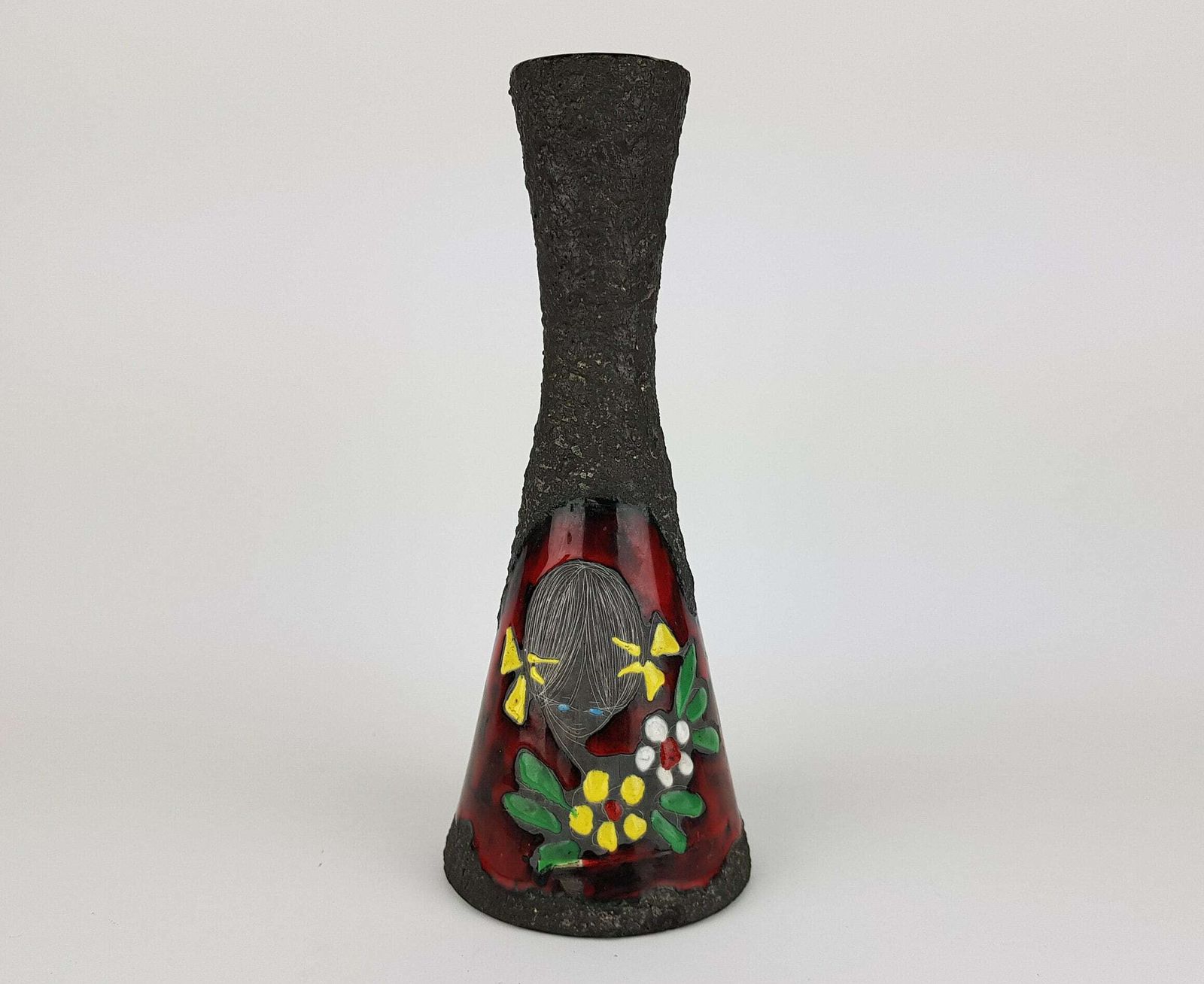 Vintage San Marino Italy Vase With Sgraffito Girl, Italian Pottery #