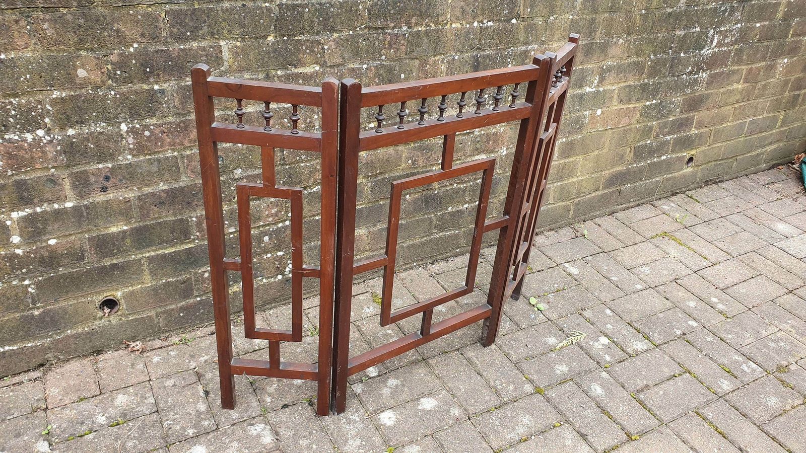 Oriental Style Mahogany Folding Vintage Victorian Fire Screen photo for sale