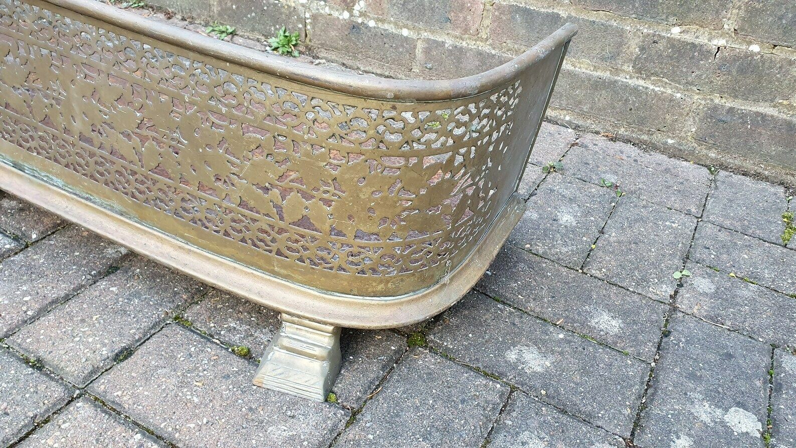 Large Imposing Pierced Brass Victorian Fender Fire Guard Vintage Fireplace photo for sale
