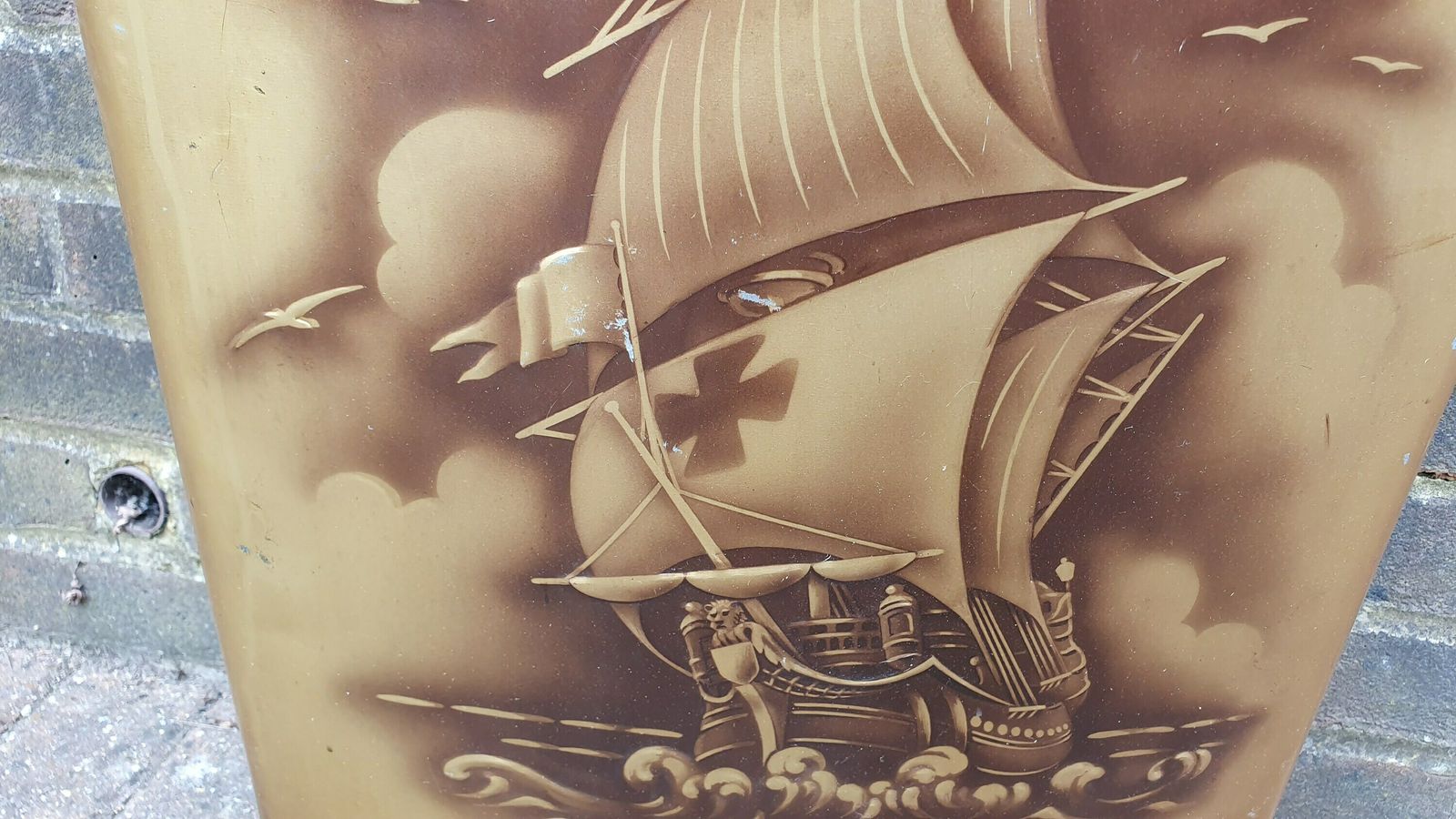Classic Metal Retro Galleon Fire Screen. Worcester Ware 1930 50. photo buy