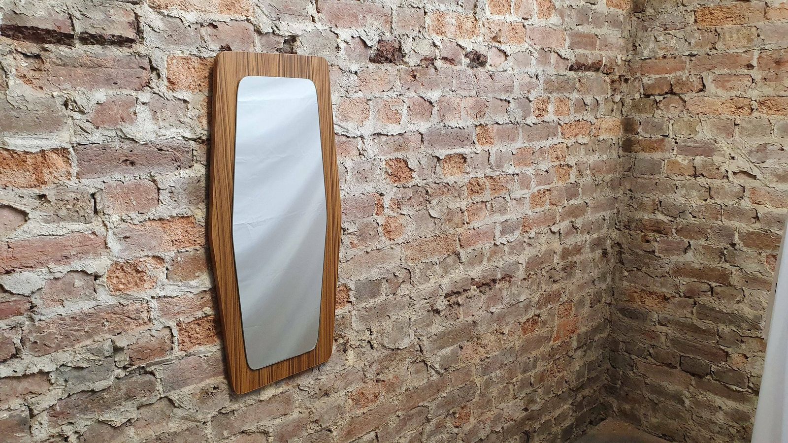 Large Shaped 60’s Wood Effect Retro Mirror photo furniture